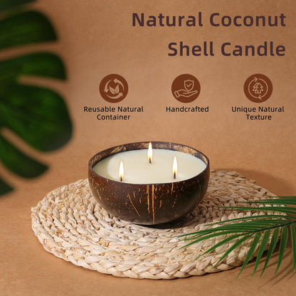 Viyffo Large Non Toxic Soy Candle - Spring Forest & Sage, 18oz 3 Wick Scented Candle for Women & Men, Natural Coconut Shell Jar Perfect for Home Decor & Unique Nature Gift