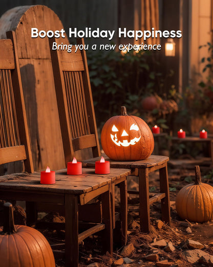 Amagic 24 Pack Red LED Tea Lights, Flameless Votive Candles Battery Operated, Electric Fake Colored Tealights Candles for Party, Halloween, Christmas, Aniversary, Wedding Table Centerpiece, Proposal