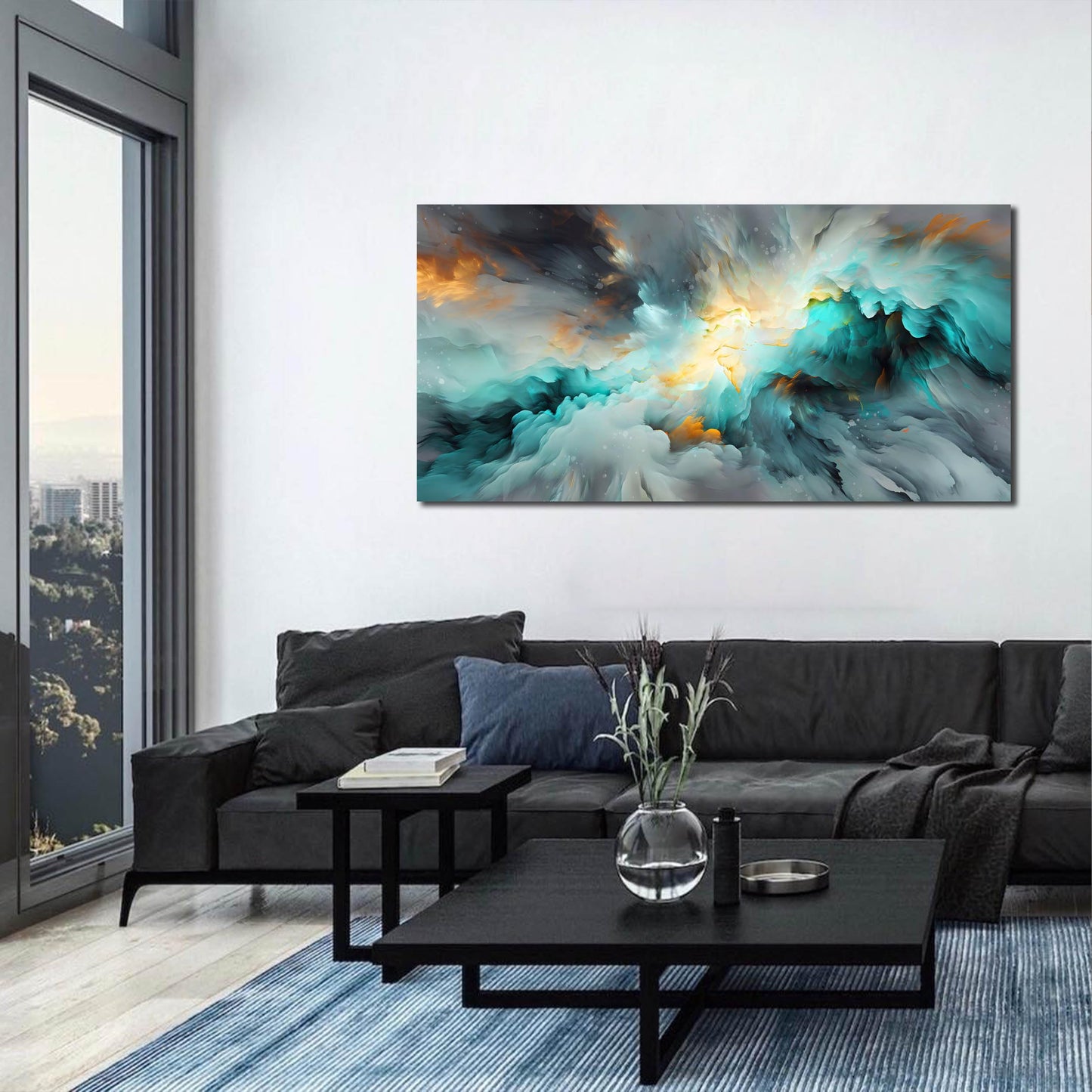 LAOTOART Snowy Mountain Wall Canvas Art for Living Room - Natural Landscape Art Work for Office Walls - Teal Bedroom Wall Decor Above Bed Size 24" x 48"