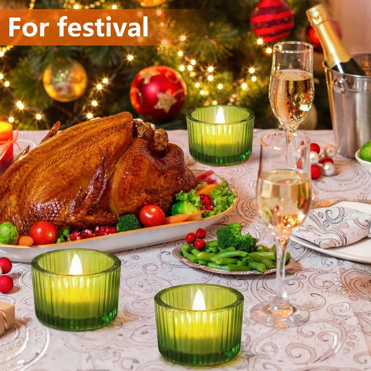 JOYIT Green Votive Candle Holders Bulk Set of 12, Tealight Candle Holder for Wedding Table Centerpiece, Glass Small Candle Holders for Birthday Party, Valentine's Day, Home Decor (2''X 1.4'')