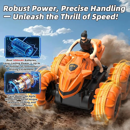 LM15-D Amphibious Remote Control Car 2.4 GHz Waterproof RC Car All Terrain Off Road Car Toys(Orange)