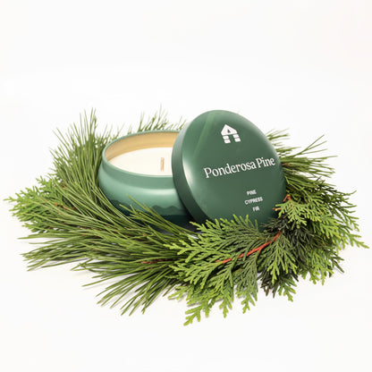 Bluecorn Aromática Scented Candle Tin, Ponderosa Pine, Pine, Cypress & Fir, Vegan Coconut Wax, Clean Burning & Long Lasting Christmas Tree Candle, Winter Home Decor, Gifts, American Made, 8 Oz