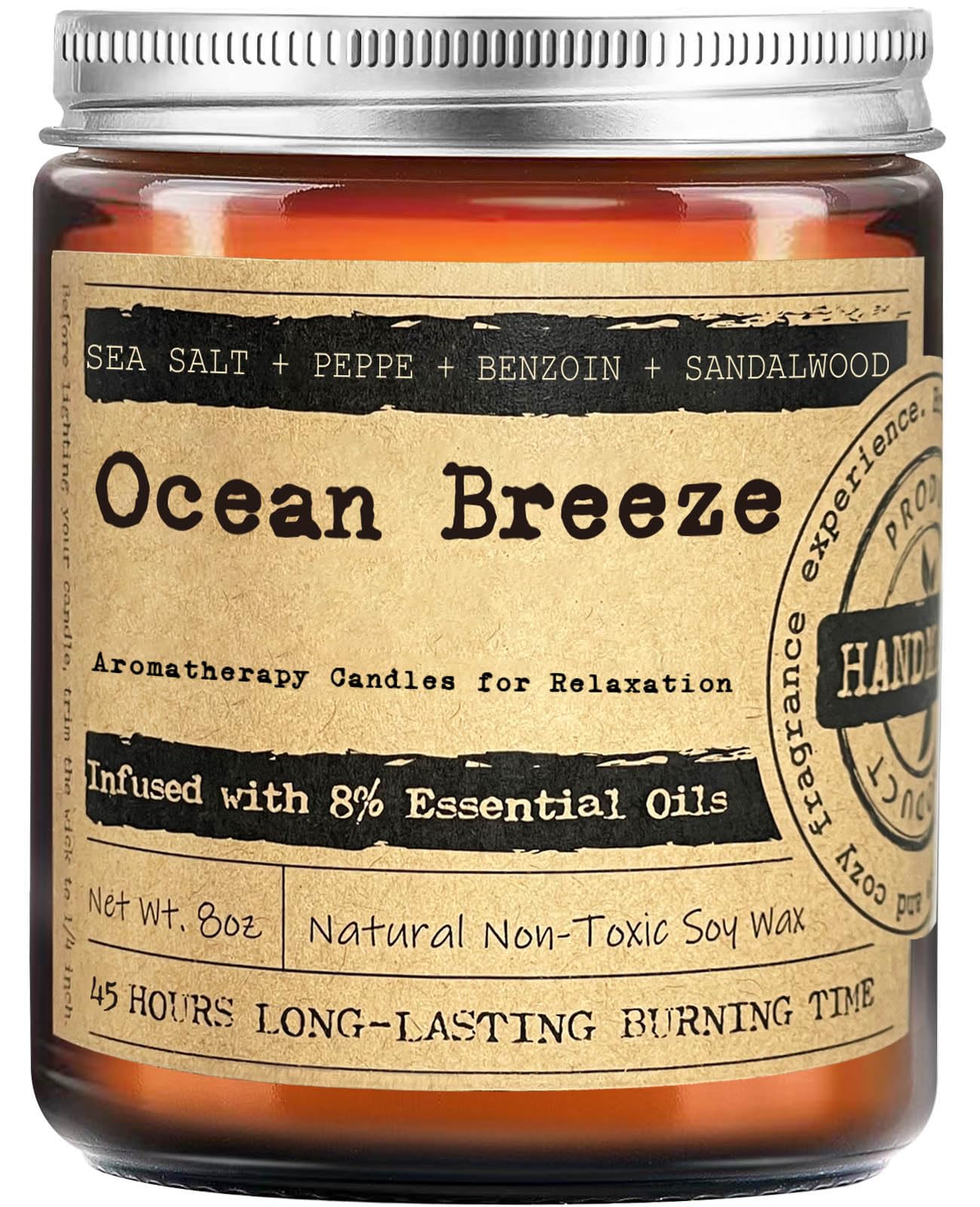 KOTKAS Ocean Breeze Scented Candles - 8oz Natural Scented Soy Candles Non Toxic, Aromatherapy Candles for Home Scented Candles Gifts for Women Bath Relaxing Calming Soothing Relaxation Stress Relief