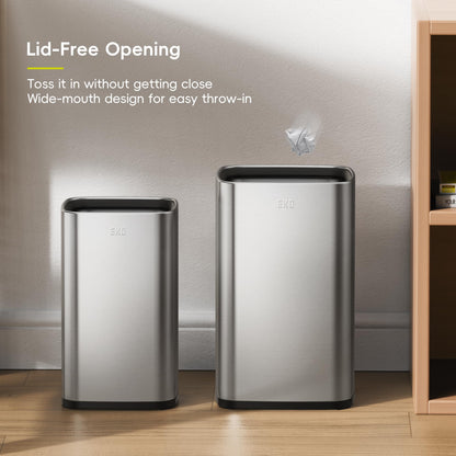 EKO 2-Pack Open Top Trash Can with Removable Inner Basket, Square Small Garbage Can, 1.8 + 3.2 Gallon Wastebasket Combo for Kitchen, Bathroom, Office, Home (Stainless Steel)