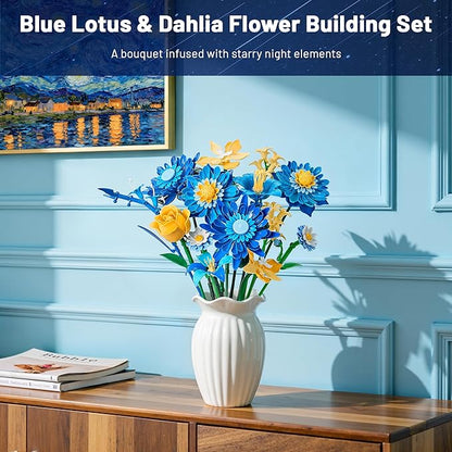 Starry Blooms Flowers Bouquet Building Set for Adults Artificial Flower Compatible with Lego Botanical Collection Valentine's Mother's Day for Women Girl Girlfriend Home Decor