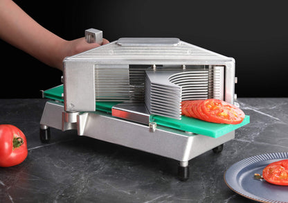 New Star Foodservice Commercial Tomato Slicer, 3/16-Inch, Aluminum Body with Stainless Steel Blades