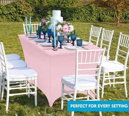 Utopia Kitchen Spandex Tablecloth 10 Pack [8FT, Pink] Tight, Fitted, Washable and Wrinkle Resistant Stretch Table Cloth Rectangle Cover for Trade Show, Weddings & Parties [96Lx30Wx30H Inch]