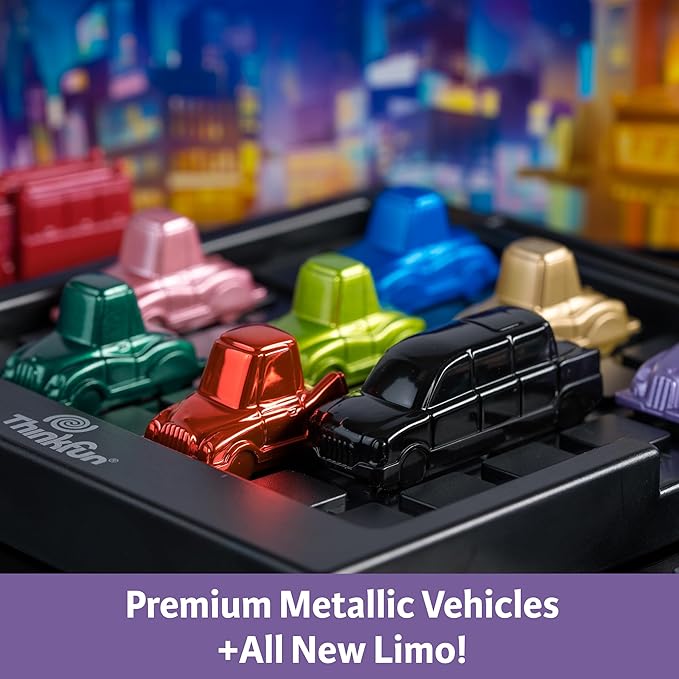 ThinkFun Rush Hour Deluxe – The Gamer's Logic Game - Navigate 120 Traffic Challenges with Collector's Edition Limo and Metallic Design - Ages 8+