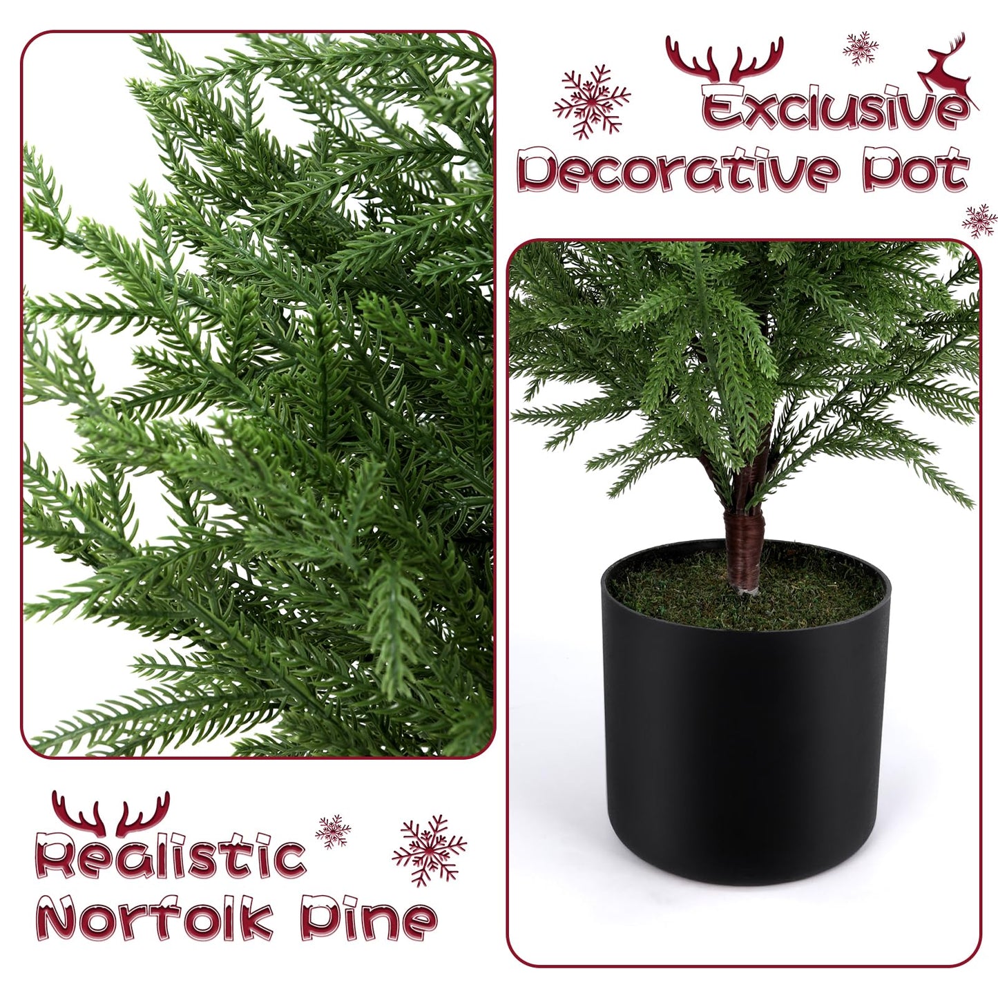ENVEN PreLit Artificial Norfolk Pine Christmas Tree – Realistic Potted Tree with 70 LED Lights & 8-Mode Battery Box, Pre-Assembled Faux Holiday Decor for Indoor Display (3FT-1Pack)