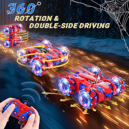 Spider Remote Control Car 2.4Ghz RC Cars with Headlight Double Sided Off-Road 360° Rotating Rechargeable 4WD RC Stunt Car Indoor Outdoor Spider Toys for Boys 4-6 5-7 8-13