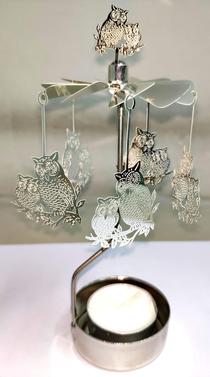Rotary Candle Holder Spinning Candleholder Metal Small Gift (Owl 2)