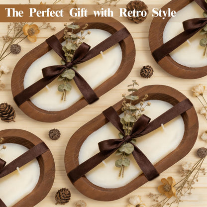 4 Pack Wooden Dough Bowls 8.5-inch Rustic-Style Dough Bowls, Vintage Design, Perfect for Table Centerpieces, Living Rooms, and Candle Making, Brown
