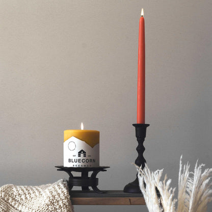 Bluecorn Beeswax Taper Candles, 100% Pure Natural Bees Wax, Pair of 10 Inch Orange Tapered Candlesticks, Clean Burning & Dripless, Fragrance Free, Long Lasting, Home Decor, American Made, 8 Pack