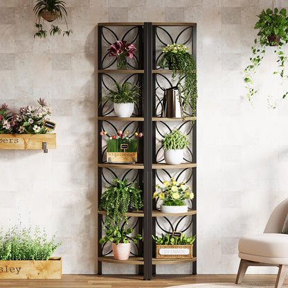Tribesigns 6-Tier Corner Shelf, Industrial 70.9" Rustic Corner Bookshelf Display Shelf for Living Room, Wooden Shelving Unit Plant Stand Storage Rack for Bedroom, Kitchen, Small Place, Rsutic Brown