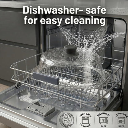 Bezrat Microwave Tall Glass Plate Cover | Splatter Guard Lid with Easy Grip Silicone Handle Knob | 100% Food Grade | BPA Free and Dishwasher Safe | 10 Inch (Black-)