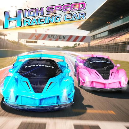 2 Pack Remote Control Car for Girls 3-5 1:18 Scale Hobby Rc Cars Toys for Kids Age 3 4 5 6 7 8-12 Year Old- Model Sports Racing Car with Headlights Birthday Easter Gifts for Kids Pink &amp Blue