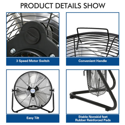 BILT HARD 20" High Velocity Floor Fan, 4600 CFM 3-Speed Industrial Shop Fan with Wall-Mounting System, Heavy Duty Metal Fan for Garage Workshop and Warehouse, 2 Pack
