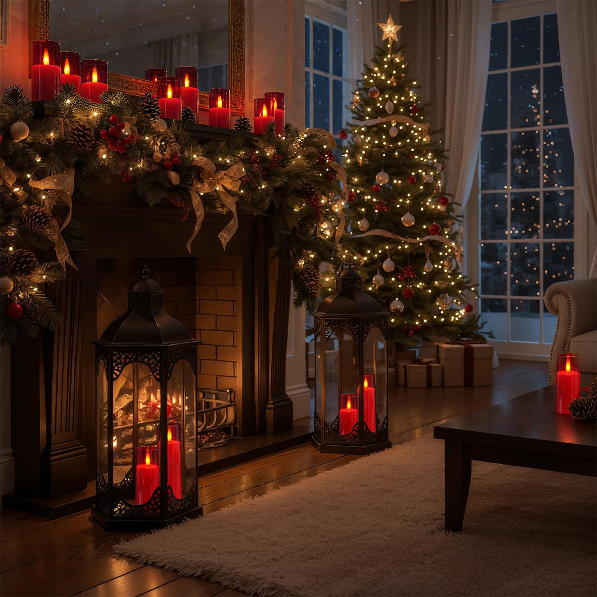 Homemory Decorative Flameless Candles, Battery Operated Candles with Remote & Timer, Flickering Led Pillar Candles, Plexiglass, Red, Pack of 9, D2.2 xH 5" 6" 7"
