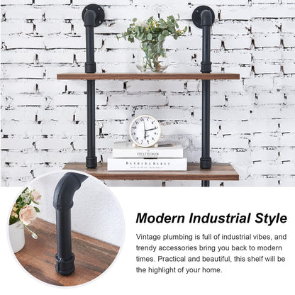 HOMBAZAAR Industrial Pipe Bookshelf,6 Tier Pipe Shelving,Wall Mounted Ladder Shelves with Metal Frame for Home Office,Living Room,Oak Brown