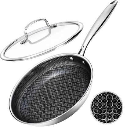 USELUCK Nonstick Frying Pans with Lid, 12-Inch Non Stick Skillet with Honeycomb Surface,Dishwasher-Friendly,Oven-Safe,Induction Compatible,PFAS-Free,Non-Toxic,Compatible with All Cooktops.