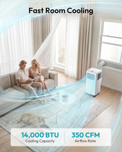 EUHOMY 14,000 BTU Portable Air Conditioners, 5-in-1 Portable AC Unit with Cool, Heat, Dehumidifier, Fan, Sleep Mode, 650 Sq.Ft. with 350 CFM Airflow, App/Remote Control, 24H Timer Quiet AC for Bedroom