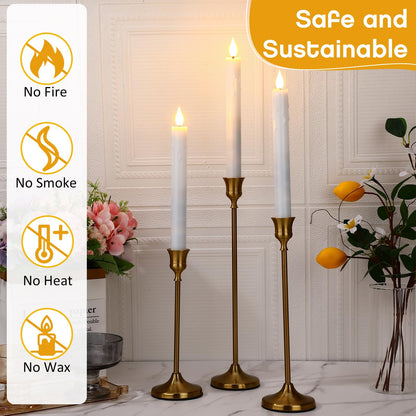 Baquler 50 Pcs 8.9 Inch White Flameless Taper Candles Dripless Battery Operated LED Flickering Candlesticks Window Candle with 3D Flickering Flame for Easter Home Wedding Church Decor