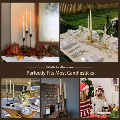 6 Pcs Flameless Ivory Taper Candles with Remote Timer Dimmer, Battery Operated CandleSticks with Flickering Light, Plastic 11 inches LED Window Candles, for Christmas Home Party Wedding Decor