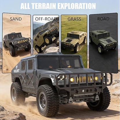 2.4GHz All Terrain RC Military Truck 4WD Remote Control Car Off Road Waterproof with Headlights Turn Signal Lights and Rechargeable Batteries Vehicle Toy Gifts for Adults Kids Age 8+ (Yellow)
