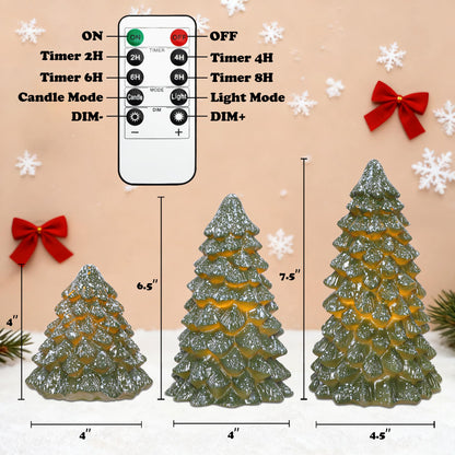 Cafemoon Christmas Tree Flameless Candles with Remote Timer, Real Wax Green LED Pillar Candles, Battery Operated 3D Flickering Flame for Holiday Decor for Mantel
