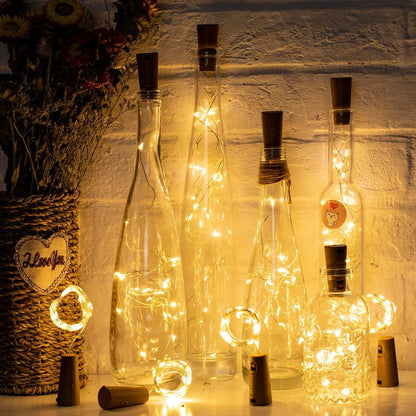 Brightown Wine Bottle Lights with Cork, 20 Pack 20 LED Waterproof Battery Operated Cork Lights, Silver Wire Mini Fairy Lights for Liquor Bottles DIY Party Bar Christmas Holiday Wedding Décor
