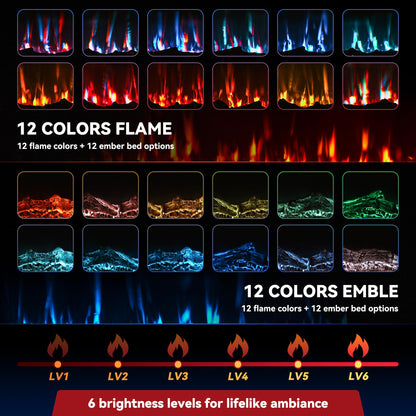 Manastin 50 inch Electric Fireplace in-Wall Recessed and Wall Mounted with Remote Control, 1500/750W Fireplace Heater (60-99°F Thermostat) with 12 Adjustable Color, Timer, Log and Crystal