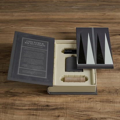Checkers and Backgammon Vintage Bookshelf Edition by WS Game Company Linen Wrapped Book Box &amp Slipcase - Reversible Board Wooden Pieces - Checkers and Backgammon Sets for Adults &amp Kids Ages