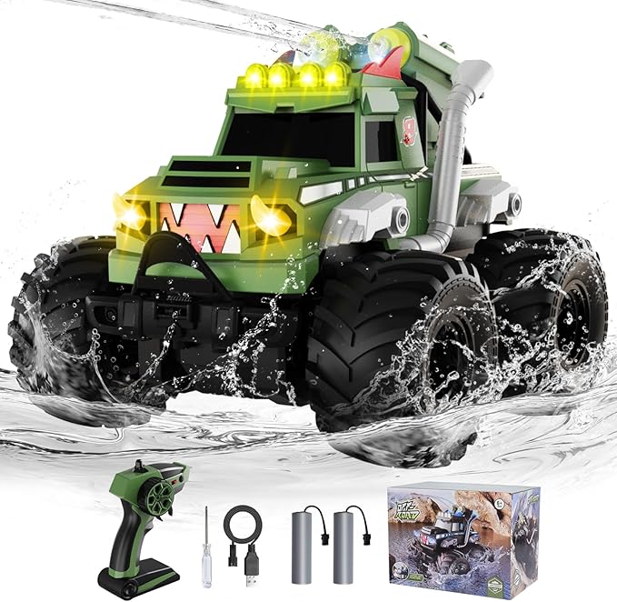 Remote Control Car Waterproof Monster Truck Toys RC Cars for Boys 1:18 Amphibious 4WD All Terrain Off-Road Pickup Toy Trucks Christmas Birthday Gift Boys Girls Kids Ages 6 7 8-12 Years Old