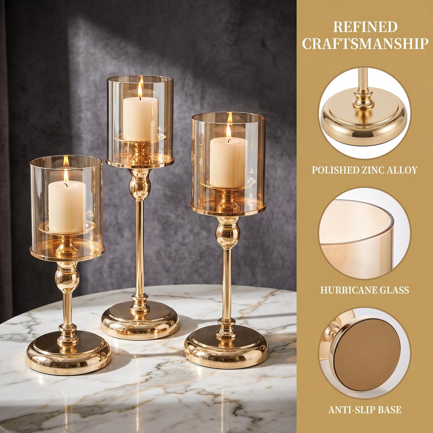 Oakernel Gold Hurricane Candle Holders - Set of 6 Tall Candlestick Holders Windproof Taper Candle Holders, Metal Stand for Table Centerpiece Outdoor Indoor Wedding Party Holiday Decor