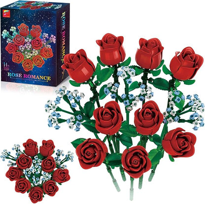 Red Rose Bouquet Building Set 649 PCS 9 Red Roses Compatible with Lego DIY Artificial Flowers Building Blocks Creative Home Décor &amp Gift for Halloween &amp Valentines Wedding Anniversary