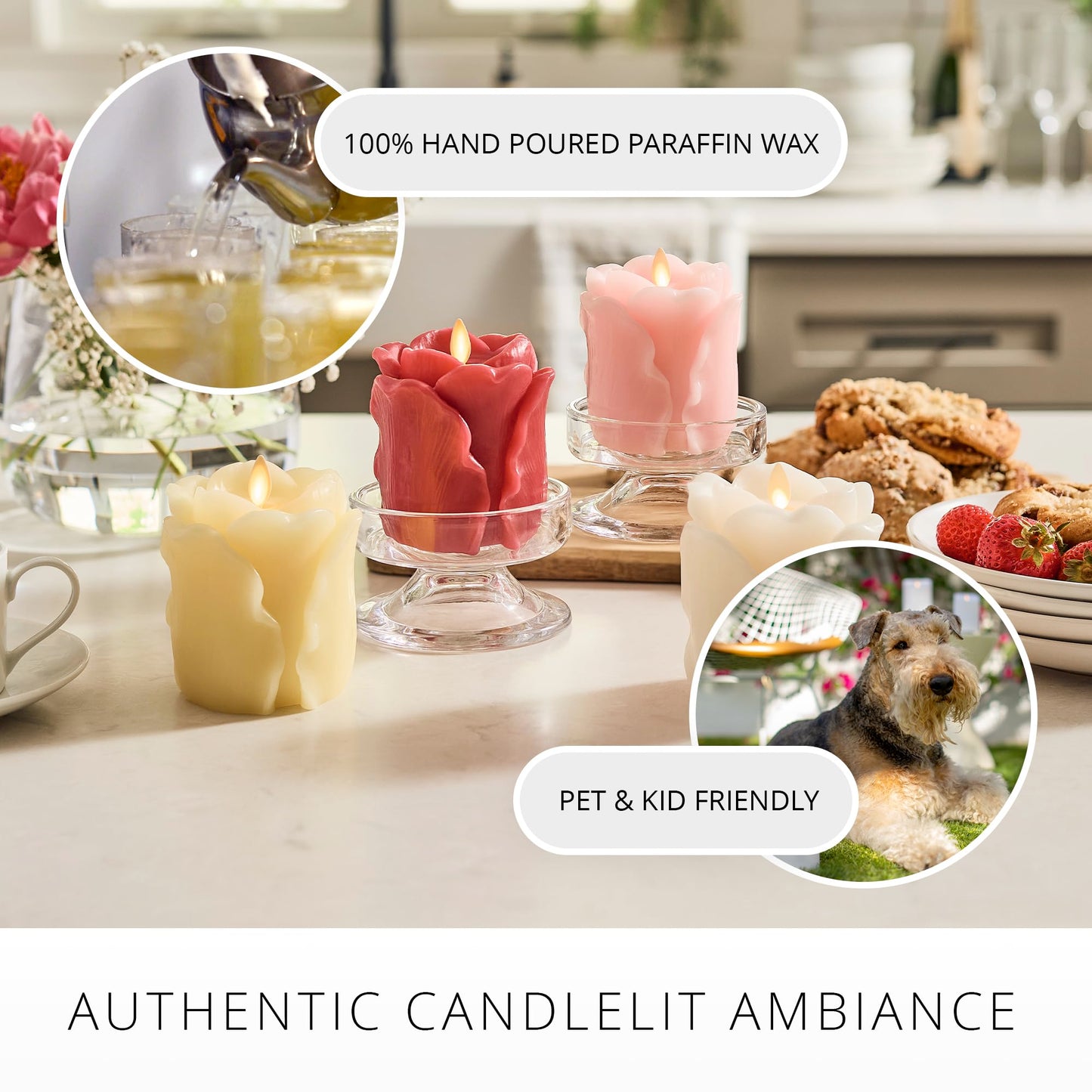 Luminara Lemon Chiffon Rose Flameless Candle - 3.6" x 4.3" Rosebud Pillar - Real Flame Technology w/Flickering LED Light - Perfect for Mother's Day
