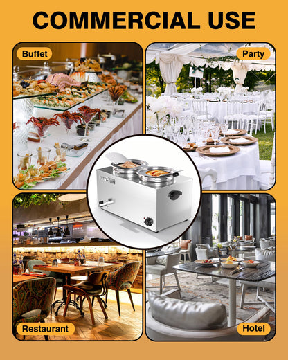 WantJoin Soup Warmer Commercial - 20 QT Stainless Steel Bain Marie Round Pot 86~185°F Adjustable Temp, 1500W Electric Steam Table Countertop,Anti-Dry Burn Reset Button for Restaurant, Buffet