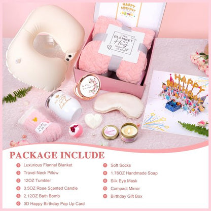 HSOEIXL Birthday Gifts for Women, Unique Spa Birthday Gift Basket with Blanket for Women - Happy Birthday Gifts for Her, Mom, Sister, Teacher, Girlfriend, Coworker, Wife, Bestie, BFF