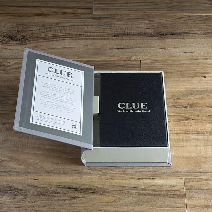 WS Game Company Clue Vintage Bookshelf Edition Board Game Linen Fabric Book Box Die-Cast Weapons &amp Wood Movers 1949 Retro Design Clue Board Games for Kids Adults &amp Family Ages 8+