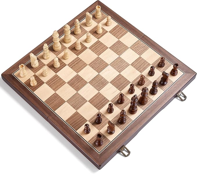 AMEROUS 15'' Magnetic Wooden Chess Set for Adults Kids - with Folding Board Gift Package Pieces Storage Slots Handmade PiecesChess Board Game Set for Tournament Professional Beginner