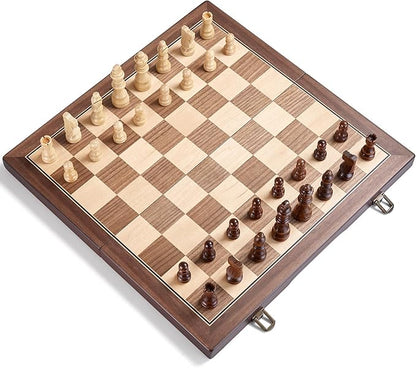 AMEROUS 15'' Magnetic Wooden Chess Set for Adults Kids - with Folding Board Gift Package Pieces Storage Slots Handmade PiecesChess Board Game Set for Tournament Professional Beginner