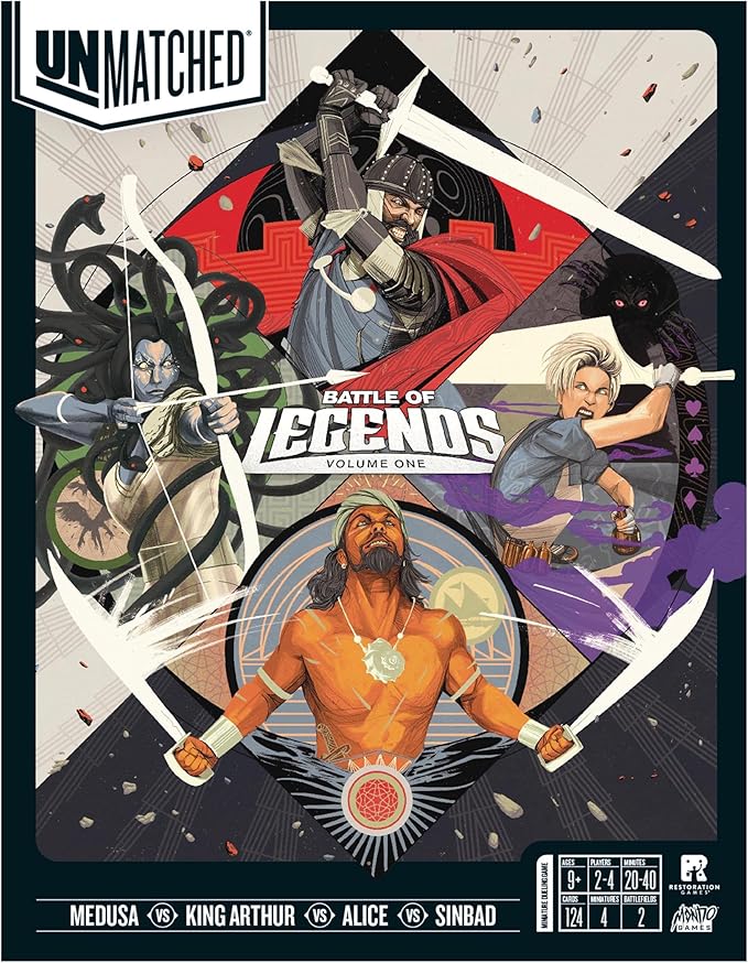 Restoration Games Unmatched Battle of Legends Vol 1 - Strategy Board Game for 2 to 4 Players - Expansion with 4 Heroes and Battlefields - 20-40 Min Playtime - Ages 9+