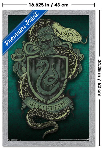 The Wizarding World: Harry Potter - Slytherin Snake Crest Wall Poster, 22.4L" x 14.7W", Gray Framed Version