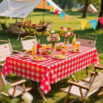 Kesfey 8 Packs Red and White Checkered Tablecloths 54 x 108 Inches Disposable Rectangle Red Gingham Table Cloth Waterproof Plastic Picnic Party Plaid Tablecovers for Picnic BBQ Family Outings