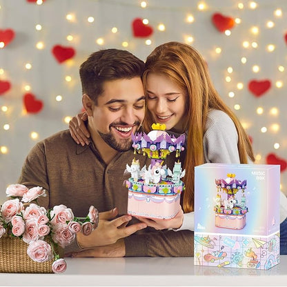 Music Box Building Toys Rotating Carousel DIY Building Block for Girls and Boys 6-12 Years Old 874 pcs STEM Construction Toy Valentine for Adults and Aged 8 9 10 11 12 Kids