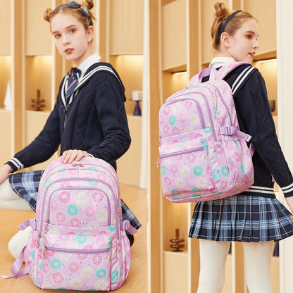 Joyfulife 3Pcs Donut Prints Backpack Sets Kids Bookbags Primary School Daypack Elementary Students Knapsack for Teens Girls