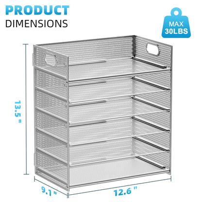 Marbrasse 2 Pack Desk Organizer with Handle, 6 Tier Paper Letter Tray, Mesh Desk File Organizer for Office, School and Home - Silver