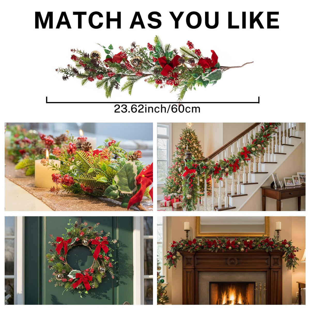 MOYEE Winter Christmas Candle Holder Centerpieces for Tables,Candle Ring, Black Metal Candlestick with an Artificial Wreath 14 in Versatile Dining Table Centrepiece (Red Bow Pinecone Wreath)