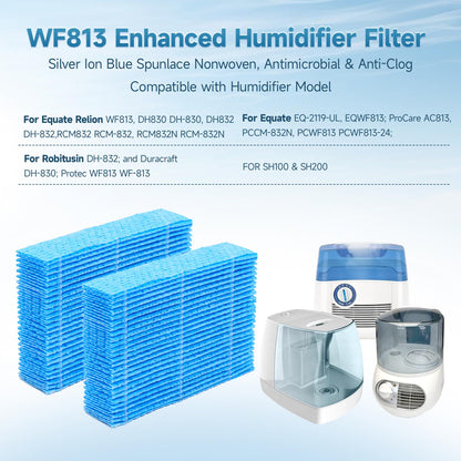 Harebery 4-Pack WF813 EQWF813 Humidifier Filters, Blue Spunlace Washable Wick, Compatible with Equate EQWF813, Relion RCM-832 RCM-832N, ProCare PCCM-832N Cool Mist Humidifier