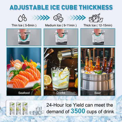 Commercial Ice Maker Machine 550LBS/24H with 185LBS Large Ice Storage Bin, 162Pcs Clear Ice Cubes in 11Mins, Stainless Steel Under Counter Industrial Ice Machine for Bar, Restaurant Business